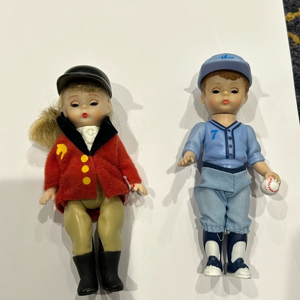 Madame Alexander 4 1/2” Little Girl Fox Hunt Rider, Boy w/ Baseball mini dolls
